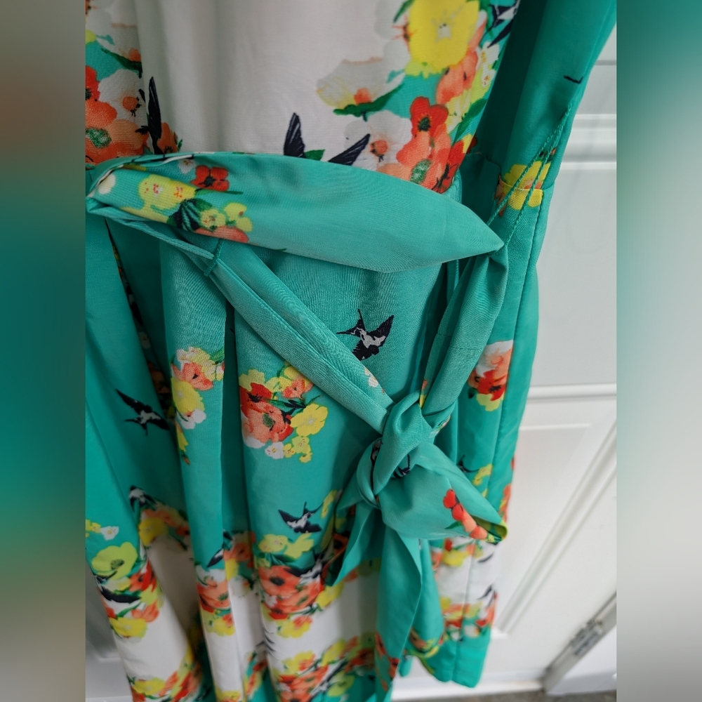 3/$20 Rabbit Rabbit Rabbit Blue Green Sleeveless V-Neck Sundress - Picture 4 of 7